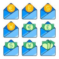 Set of mail with money and coin attachment icons vector