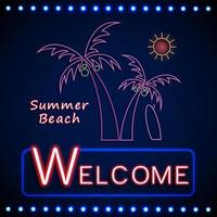 Neon shining beach party with palm tree and the sun.vector vector