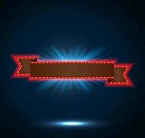 Ribbon retro background light banner with light bulbs on the contour vector