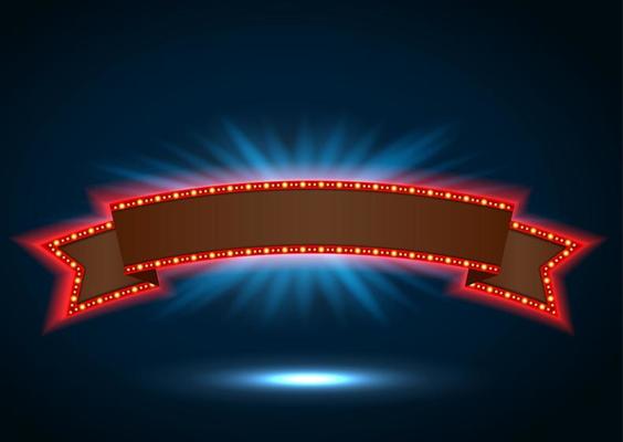 Ribbon retro background light banner with light bulbs on the contour.vector