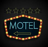 motel de banner de luz retro brillante sobre un fondo negro vector