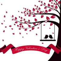Valentine day with tree autumn and pink ribbon on isolated background vector