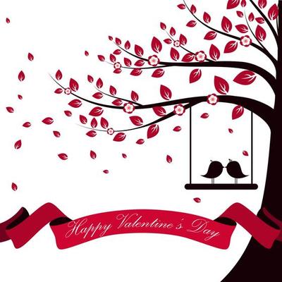 Valentine day with tree autumn and pink ribbon on isolated background