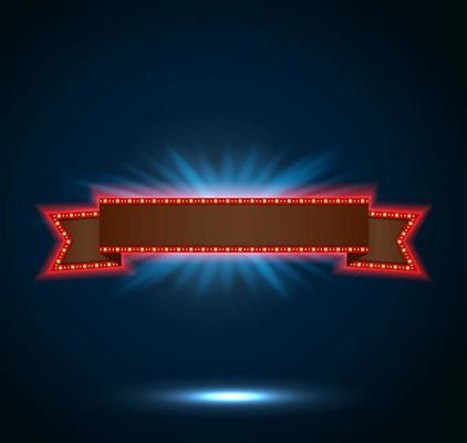 Ribbon retro background light banner with light bulbs on the contour.vector