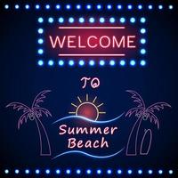 Neon shining beach party with palm tree and the sun.vector vector