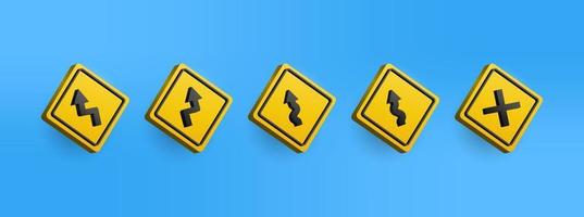 3D yellow Warning traffic sign icon collection set. Vector Illustration of traffic sign easy editable