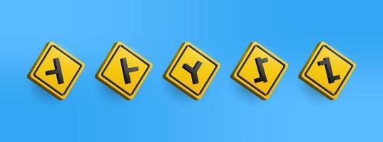 3D yellow Warning traffic sign icon collection set. Vector Illustration of directions traffic sign easy editable