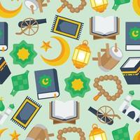 Colorful seamless pattern of Islamic flat icons vector