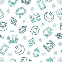 Seamless pattern of blue and teal Ramadan line icons vector