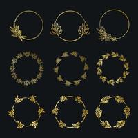 Set of gold laurel wreath. Luxury circle frame border floral ornament for background, wedding invitation, thank you card, logo, greeting card. vector