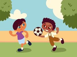 boys playing with soccer ball vector
