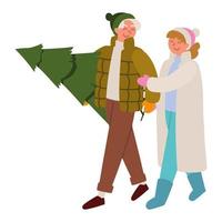 couple with christmas tree vector