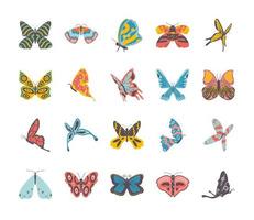 butterflies icons set vector