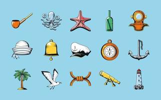 iconos de la vida marina náutica vector