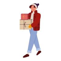 hombre con regalos de navidad vector