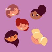 set of girls face vector