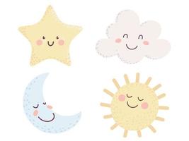 cute sun moon and cloud vector