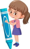 Cute girl holding giant crayon vector