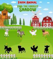 Matching Farm animal shadow worksheet vector