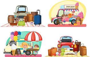 Flea market concept with set of different car boot sales vector