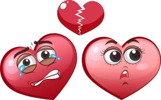 Two heart emoticons with a broken heart vector