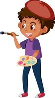 Boy painting with paintbrush vector