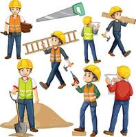 Group of construction workers cartoon characters