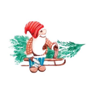 Watercolor Christmas Gnomes Clipart