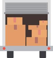 ilustración vectorial de la parte trasera de la camioneta en movimiento con cajas de cartón. vector