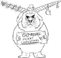 Grumpy monster with merry christmas sign dressed in christmas lights. vector