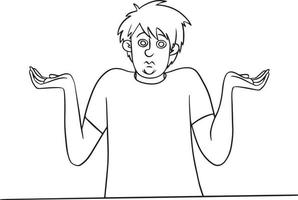 Vector line drawing of a man that spreads his hand showing that he does not understand.