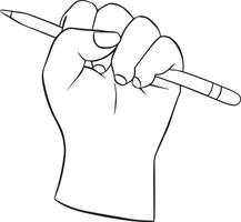 Vector fist holding a pencil on white background.