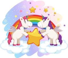 Two cute unicorns holding a star together vector