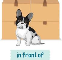 Preposition of place with cartoon dog and a box vector