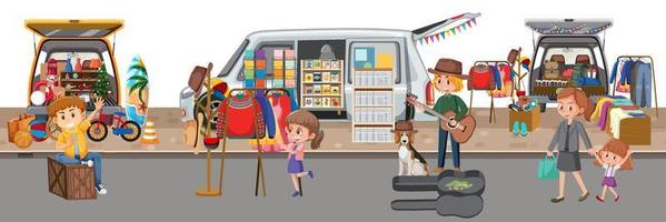 Flea market scene in cartoon style vector