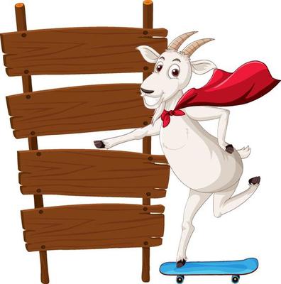 Isolated wooden signpost banner with goat