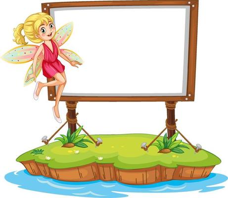 Beautiful fairy cartoon character with blank banner