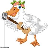 Little duck play guitar and singing on white ground vector