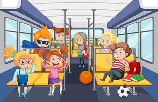 Scene with many people using public transportation vector