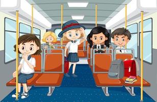 Scene with many people using public transportation vector