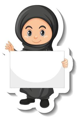 Arab muslim girl holding empty banner