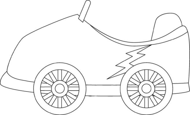 Racing car black and white doodle character