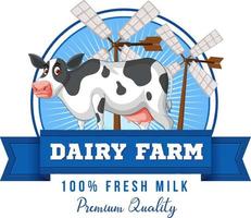 A cow with a Dairy farm label vector