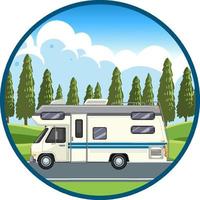 concepto de logotipo de vacaciones de viajes de verano con autocaravana vector