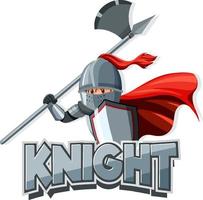 Knight font logo with a medieval knight in cartoon style vector