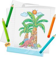 A paper with a doodle sketch design with color and colour pencils vector