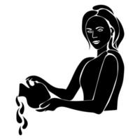 Zodiac sign Aquarius silhouette, one of the 12 signs of the horoscope, a girl pouring water from a jug vector