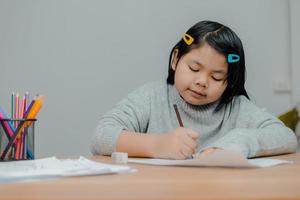 Asian girls sit and work for teachers. photo