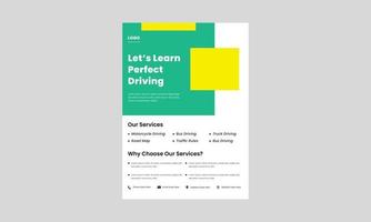 driving school flyer design template. learn driving today poster, leaflet design. experts in driving flyer templates. vector
