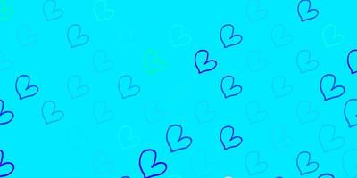 Light Blue, Green vector background with Shining hearts.